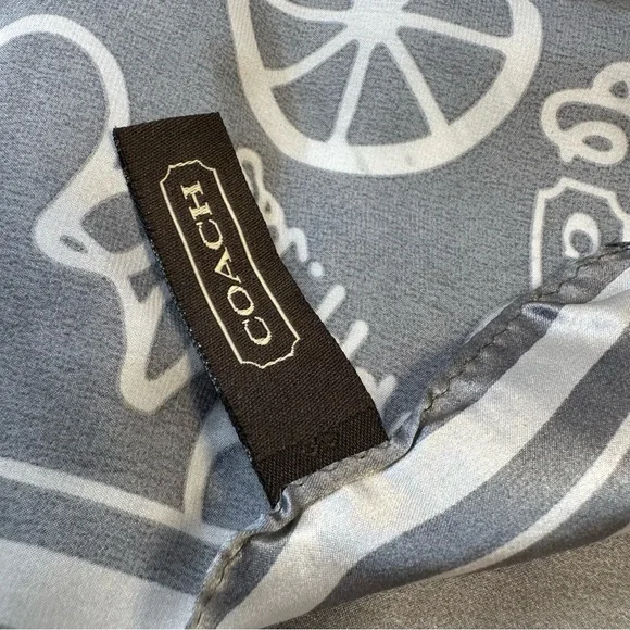 Coach Silk Scarf Gray Silver Heritage - Picture 6 of 7